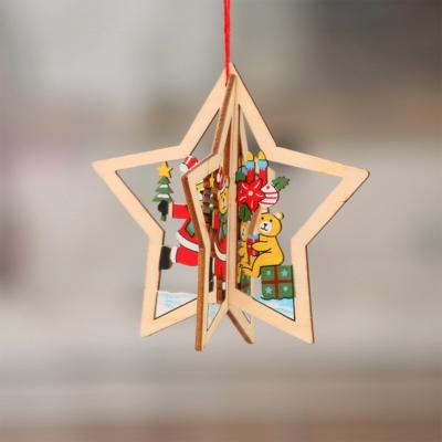 China Stocked Wooden Christmas Tree Decor Laser Cutting Wood Crafts Hanging Christmas Holiday Decoration for sale