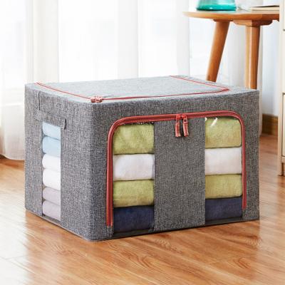 China Durable Clothing Storage Box Organizer Clothes Clear Storage Bag Window Zipper Woven Fabric Clothes Organizer Basket With Handles No for sale