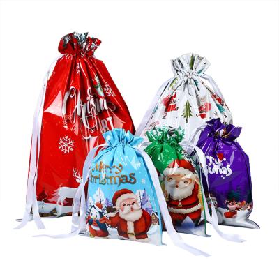 China Microwavable Snowflake Drawstring Santa Gift Bag Candy Bag Merry Christmas Decorations Tote Bags For New Year Home Noel Presents for sale