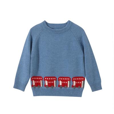 China Round neck bus pattern embroidery anti-pilling children's sweater boy's long sleeve knitted sweater girl's clothing kidsclothing for sale