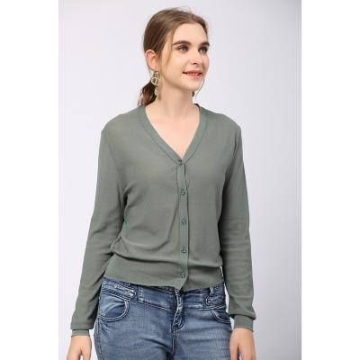 China Anti-wrinkle cotton cardigan sweater solid color mercerized thin basic women's high quality mercerized for sale