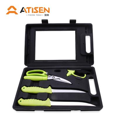 China ATISEN 4PCS Function Tools Fishing Net Knife Kit Heavy Duty Shears Knife Outdoor Durable Multifunction Sharpener With Plastic Box for sale