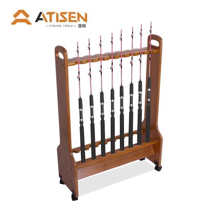 China ATISEN High Quality Fishing Outdoor Household Solid Wood Rubber Rod Holder Rack Fishing Rod Holder for sale