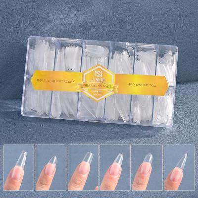 China Easy Apply Traceless Nail Art ABS Artificial False Nail Tips Different Sizes Customized 504pcs Matte Nail Tips Transparent Full Cover for sale