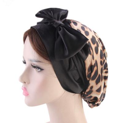 China Mom and Daughter Hair Claw Clip Vendor Satin Long Tube Elegant Multicolor Printing Bow Breathable Sleeping Hair Hood for sale