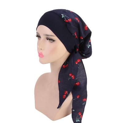 China Vintage Daliy Life Cozy Wide Women Floral Band Head Wrap Printing Pre Tie Cotton Hat for sale