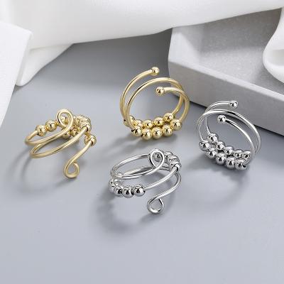 China Hiphop Women's Ring Simple Gold Ring Central Institute of Statistics Double Layer Opening Decompression Ring for sale