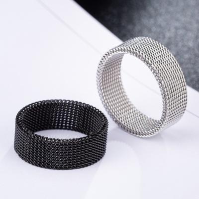 China High Quality Men's Plaid Stainless Steel Hiphop Simple Ring 8MM Mesh Titanium Steel Ring for sale