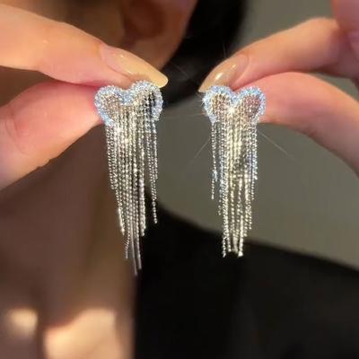 China Vintage Wholesale Zircon Heart Shaped Tassel Earrings Long Beaded Tassel Earrings Customization for sale