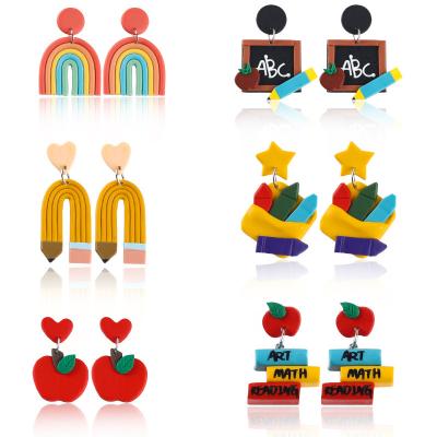 China European and American Rainbow Hiphop Mini Blackboard Earrings Customized Soft Clay Handmade Earrings Available for Wholesale for sale