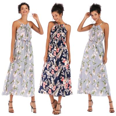 China SA5952 Anti-wrinkle Women Summer New Style Long Floral Print Chiffon One Piece Dress for sale