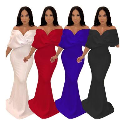 China SA9317 Sexy Women Viable Off The Shoulder Maxi Dinner Dress Bodycon Party Evening Fishtail Dress for sale