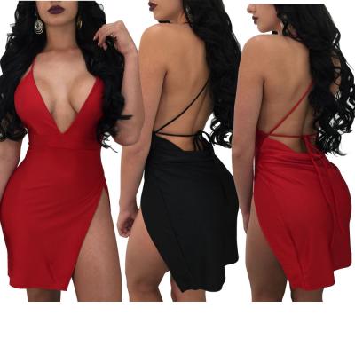 China Wholesale Viable Sexy Women Side V Slit Backless Sexy Women Party Wear Club SALD0050 Mini Bodycon Bandage Dress for sale