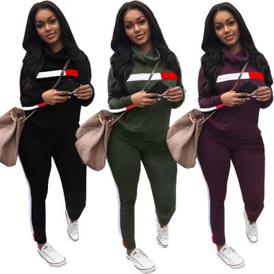 China QUICK DRY Wholesale Patchwork Stripes Winter Fall Jogging Two Piece Set Long Collar Long Sleeve For Women QUICK DRY for sale