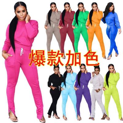 China Sustainable private label plain custom sweatsuit 2 piece jogging pants set clothing women tracksuits with pockets for sale