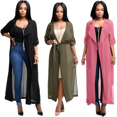 China SA1261 sustainable Europe and America fashion simple color chiffon slim fit sun protection long trench coat women for sale