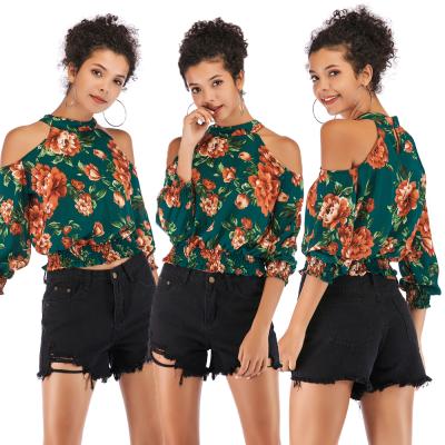 China Wholesale SA5929 Viable Off The Shoulder Shirt Women Floral Print Chiffon Blouse for sale