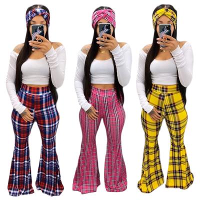 China Wholesale SAYY5161 Viable All Over Digital Print High Waisted Plus Size Flared Lounge Plaid Women's Pants Long Trousers for sale