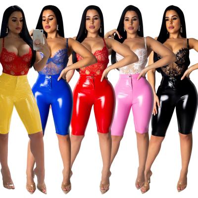 China SACM531 High Waist Waterproof PU Material Stretchy Sexy Short Pants For Women for sale