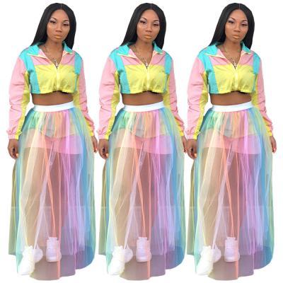 China Wholesale Viable Transparent Sexy Women's High Waist Transparent Sexy Women's Rainbow SAGL6120 Maxi Tulle Skirt for sale