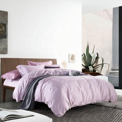 China 300TC Disposable 100% Cotton Sateen Bright Plain Dyed Light Purple Color Bedding Set Duvet Cover Set for sale