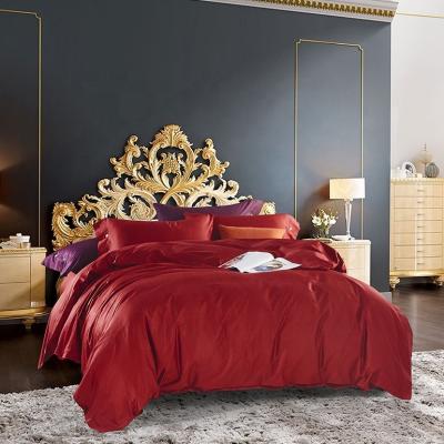 China Chinese Disposable 300TC Cotton Fabric Bedding Set Simply Dyed Red Saint Laurent Duvet Cover Set Pattern for sale