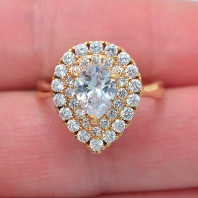 China CLASSIC 18K Gold Plated Women Clear CZ Cubic Zircon Teardrop Cocktail Ring Jewelry for sale