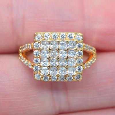 China CLASSIC 18K Gold Plated Clear Cubic Zircon Women's Elegant Square CZ Cocktail Ring Jewelry for sale