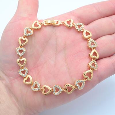 China TRENDY 18K Gold Plated Fashion CZ Cubic Zircon Laser Engraving Love Hearts Bracelet Jewelry for sale