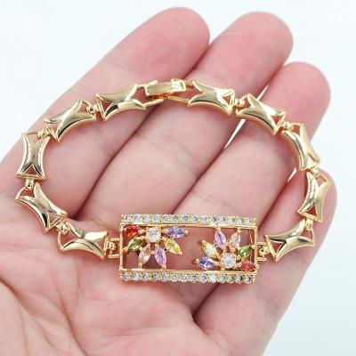 China TRENDY Women's 18K Gold Plated CZ Cubic Zirconia Topaz Square Charm Bracelet Jewelry for sale