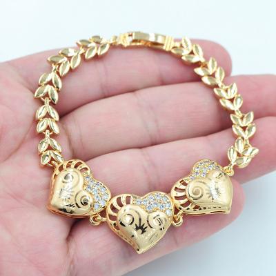 China TRENDY 18K Gold Plated Clear CZ Cubic Zircon Engraving Love Hearts Charm Bracelet Jewelry for sale