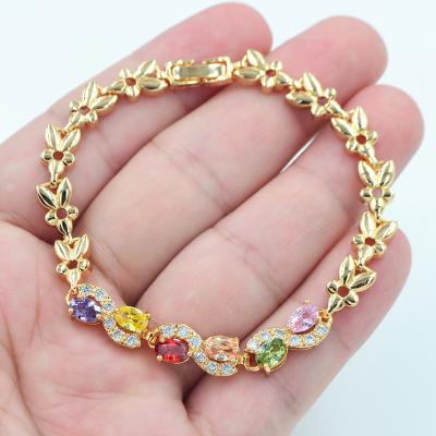 China TRENDY 18K Gold Plated Multicolor CZ Cubic Zircon Charm Bracelet Women Jewelry for sale