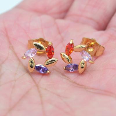 China TRENDY 18K Gold Plated Multicolor Cubic CZ Zirvon Sun Flower Stud Party Earrings Women Jewelry for sale