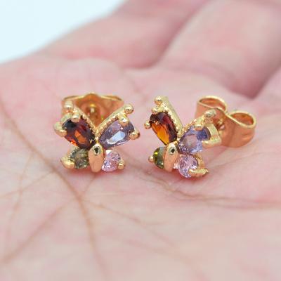 China TRENDY 18K Gold Plated Women's Cute Rainbow CZ Cubic Zircon Butterfly Stud Earrings Jewelry for sale