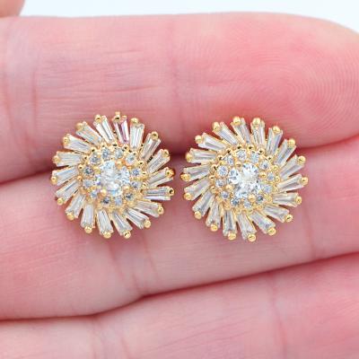 China TRENDY 18K Gold Plated Clear Cubic Zircon Women Luxury CZ Flower Stud Wedding Earrings Jewelry for sale