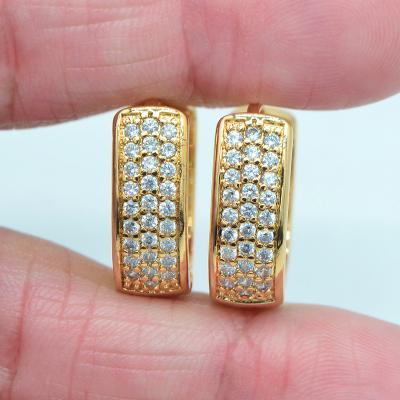 China Stylish Women's Three Rows Cubic Jewelry 18K Gold Plated FASHIONABLE CZ Zircon Huggie Earrings for sale