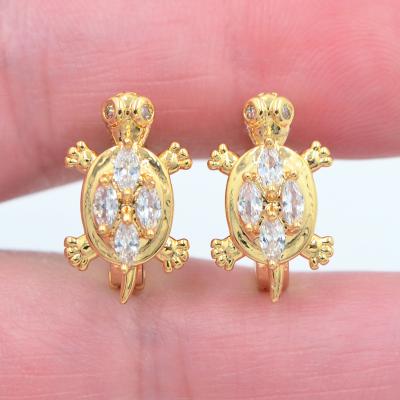 China TRENDY 18K Gold Plated Women Shape Multicolor CZ Cubic Zircon Beautiful Turtle Circle Huggie Earrings Jewelry for sale