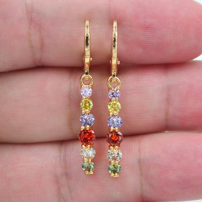 China TRENDY 18K Gold Plated Women Shape CZ Cubic Zircon Stick Dangle Earrings Jewelry for sale