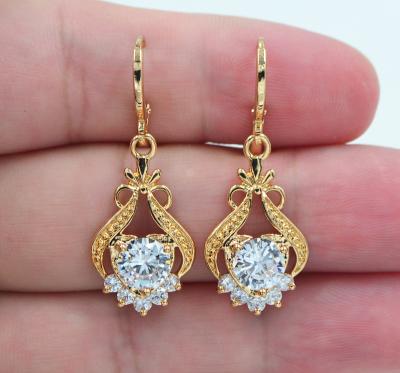 China TRENDY 18K Gold Plated Clear CZ Cubic Zircon Palace Flower Women Dangle Earrings Jewelry for sale