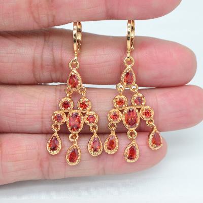 China TRENDY Women's 18K Gold Plated CZ Cubic Zircon Palace Chandelier Dangle Party Earrings Jewelry for sale