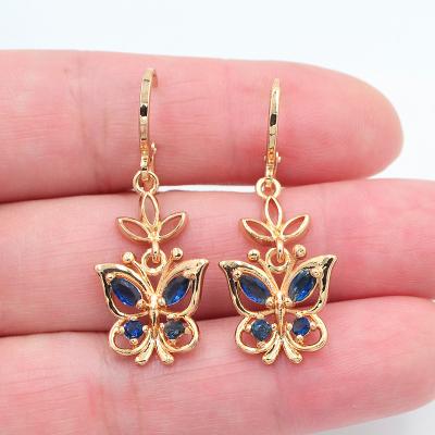 China TRENDY 18K Gold Plated Women's CZ Cubic Zircon Butterfly Dangle Party Earrings Jewelry for sale