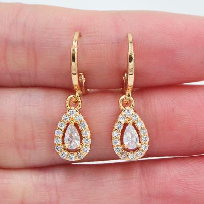 China TRENDY 18K Gold Plated Women's Cute CZ Cubic Zircon Teardrop Small Dangle Earrings Jewelry for sale