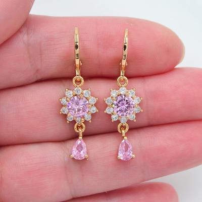 China TRENDY Women's 18K Gold Plated CZ Cubic Zircon Sunflower Dangle Earrings Jewelry for sale