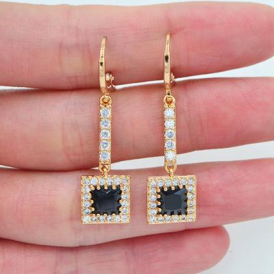 China TRENDY 18K Gold Plated Women Shape CZ Cubic Zircon Square Dangle Earrings Jewelry for sale