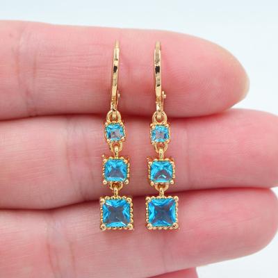 China TRENDY 18K Yellow Gold Plated Women CZ Cubic Zircon Square Blocks Dangle Earrings Jewelry for sale