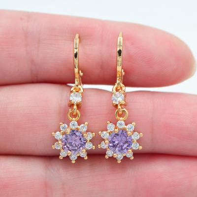 China TRENDY 18K Gold Plated Women Shape CZ Cubic Zircon Sunflower Dangle Earrings Jewelry for sale