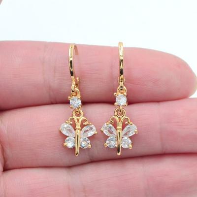 China TRENDY 18K Gold Plated Clear CZ Cubic Zircon Cute Little Butterfly Dangle Earrings Jewelry for sale