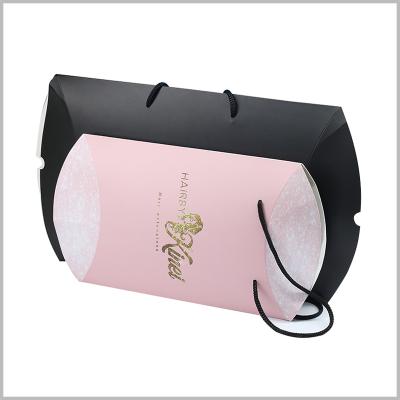 China Recycled Materials Wholesale Customized Luxury Gold Wig Box Wig Mailing Box Pillow Box Braided Lace Wigs Hair With Logo for sale