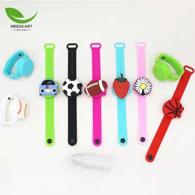 China Lovely China Kids Cartoon Travel Silicone Sanitizer Wristband With Refillable Bottle Kids Hand Sanitizer Silicone Wristband for sale