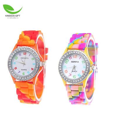 China Women Multiple Wrist Watch Fashion Rainbow Time Zone Colorful Silicone Camouflage Band Wrist Watch for sale